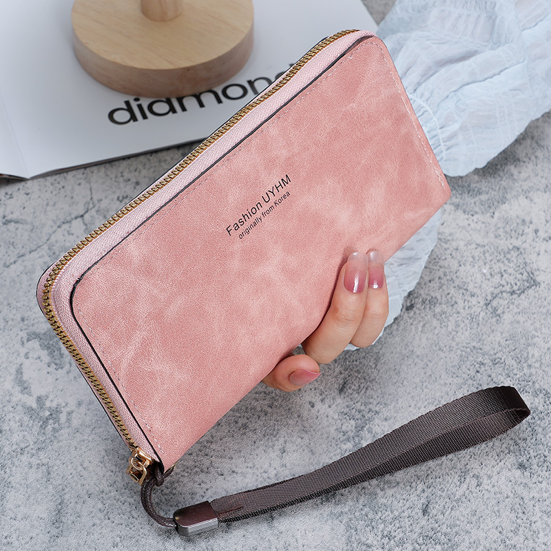 Ladies holding a long wallet Korean handbag multi-function card bag mobile phone bag coin purse female wallet: Pink