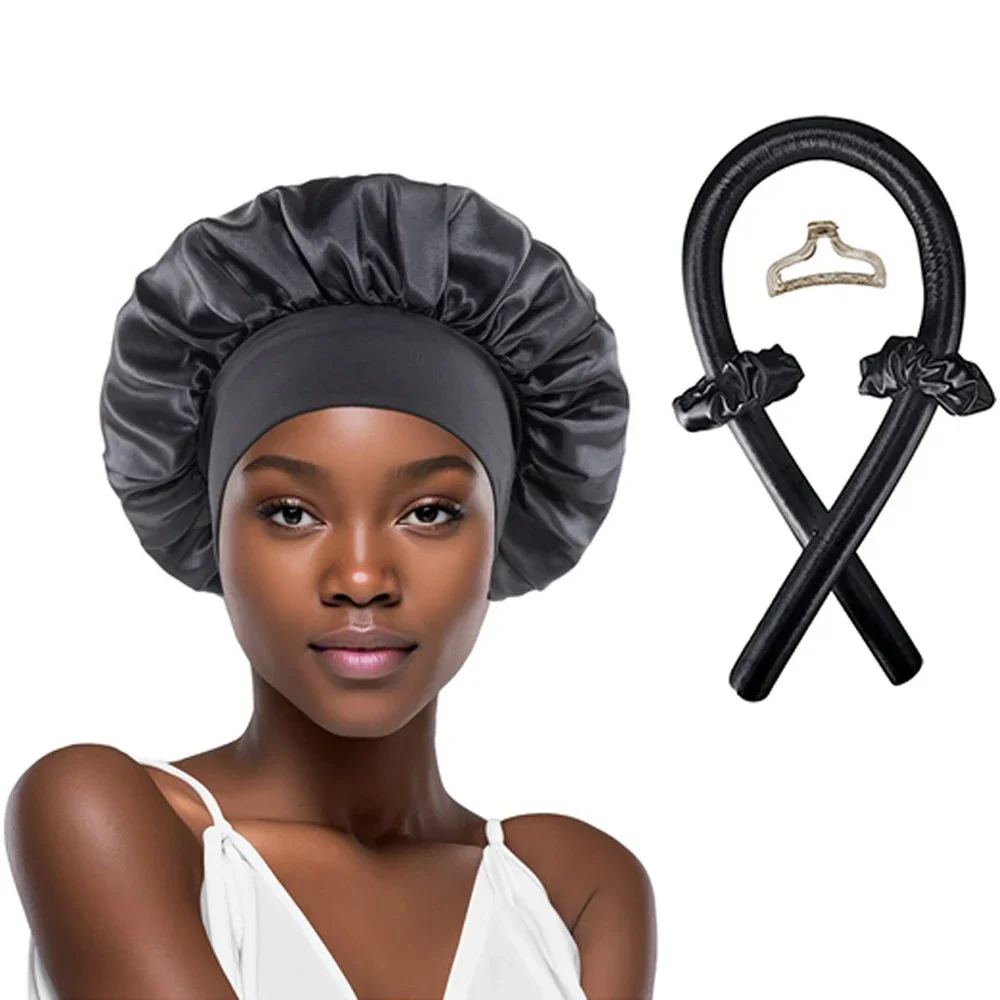 Haste de ondulação sem calor, faixa de cabelo sem calor, rolos de cabelo macios, cachos preguiçosos, gorro de cetim, touca noturna, ferramentas de estilo de cabelo