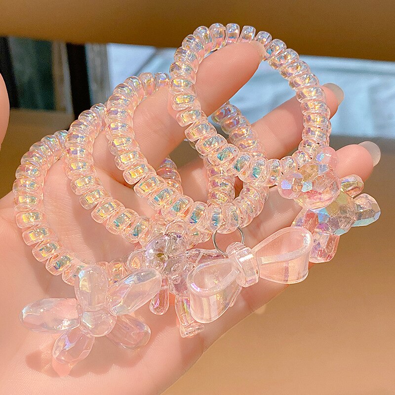 Cinta para el pelo con línea telefónica, cinta para el pelo con lazo transparente y flores, coleta alta, tocado elástico fijo, accesorios para el cabello, color