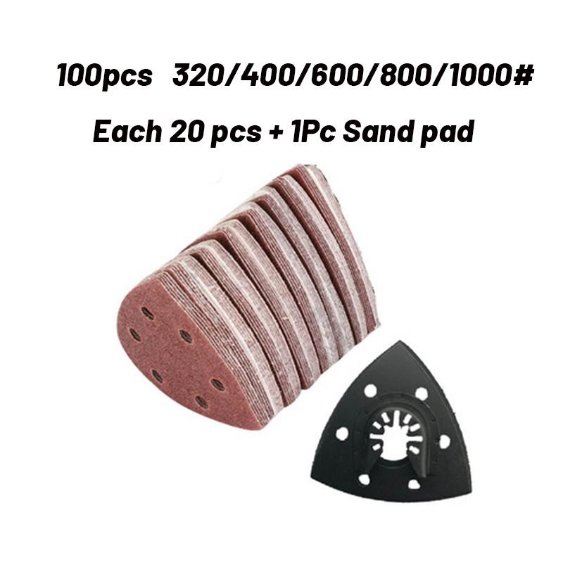 100pcs Sandpaper Mixed Grits 90mm Delta Sander Sand Paper Hook &amp; Loop Disc Abrasive Tools for Sanding + 1pc 90mm Sand Pad: 320-1000