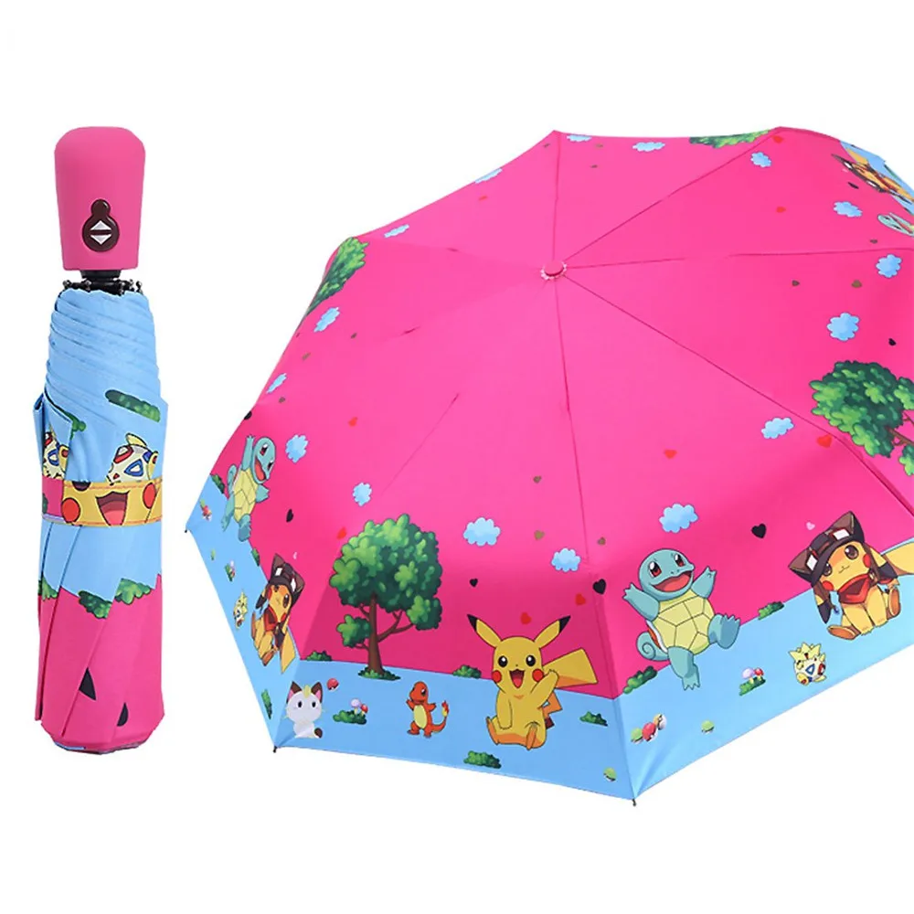 Kinder-Klappschirm, automatisch offen, Cartoon-UV-Schutz, Reiseschirm, kompakt, winddicht, für Mädchen, Jungen und Frauen: Blau