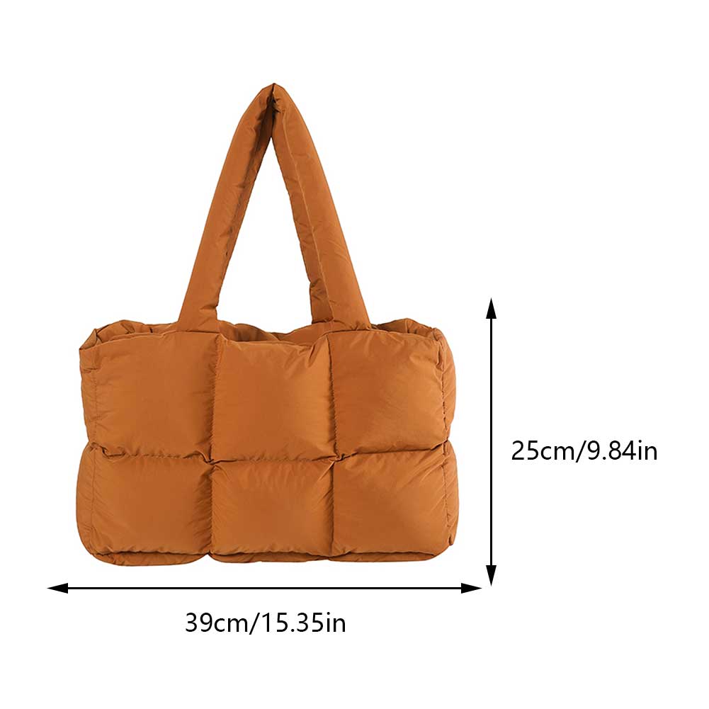 Bolsos de hombro acolchados a cuadros Retro para mujer, bolsos acolchados de invierno de Color sólido a la , bolsos de compras de gran capacidad para mujer: Castaño