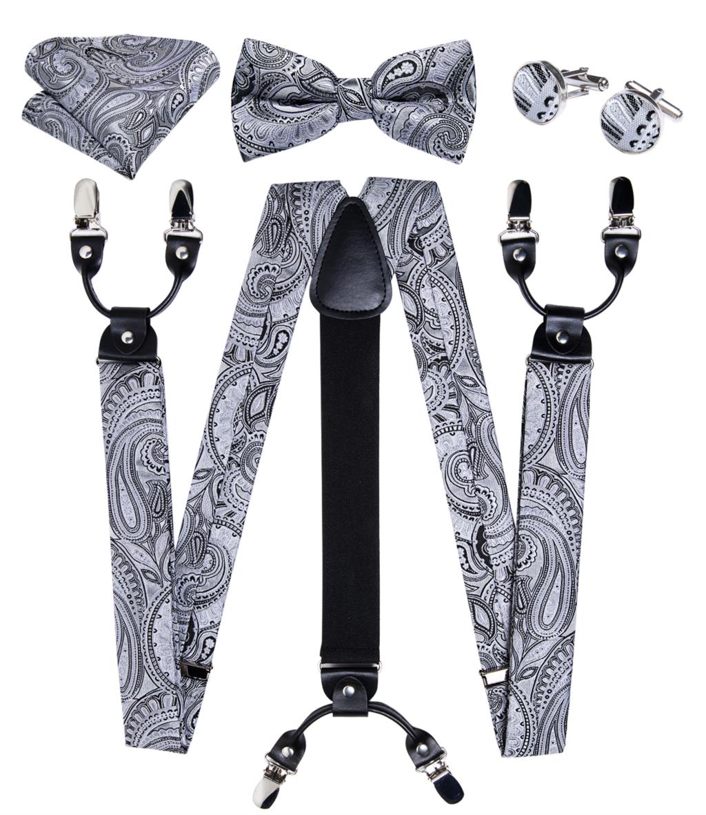 Luxury Yellow Men's Suspenders Silk Elastic 6 Clips Braces Wedding Party Accessories Men Y-back Suspenders Bow Tie Set DiBanGu: BD-4011