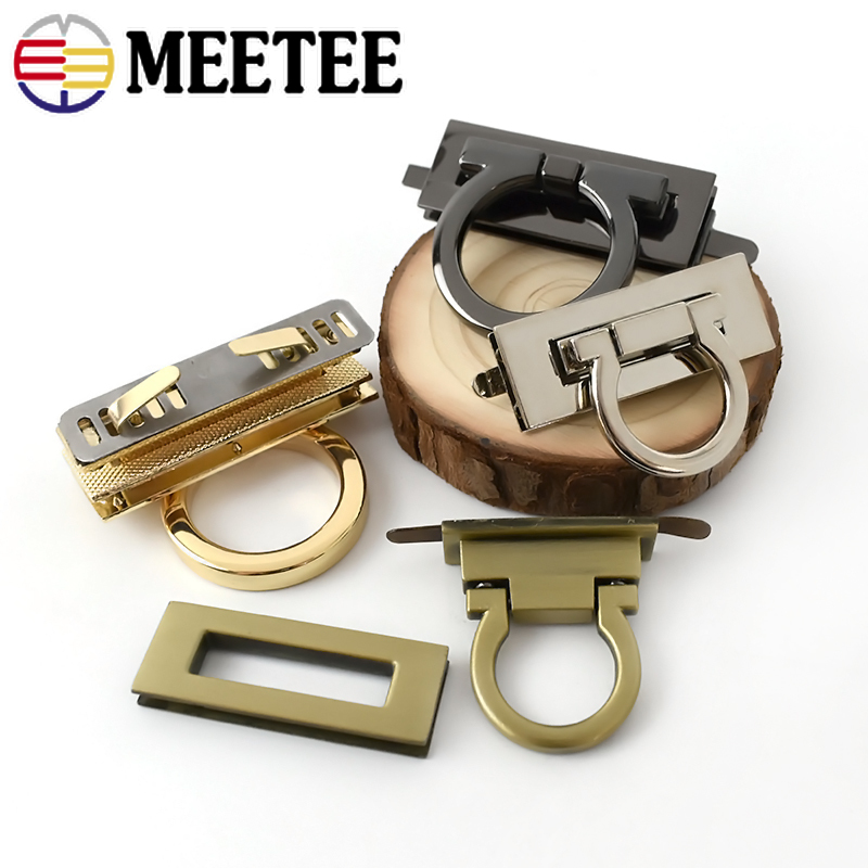 Meetee 2/4Pcs Metal Clasp Turn Twist Lock Handbag Rectangle Closure Decor Buckles DIY Bag Leather Craft Hardware Accessories