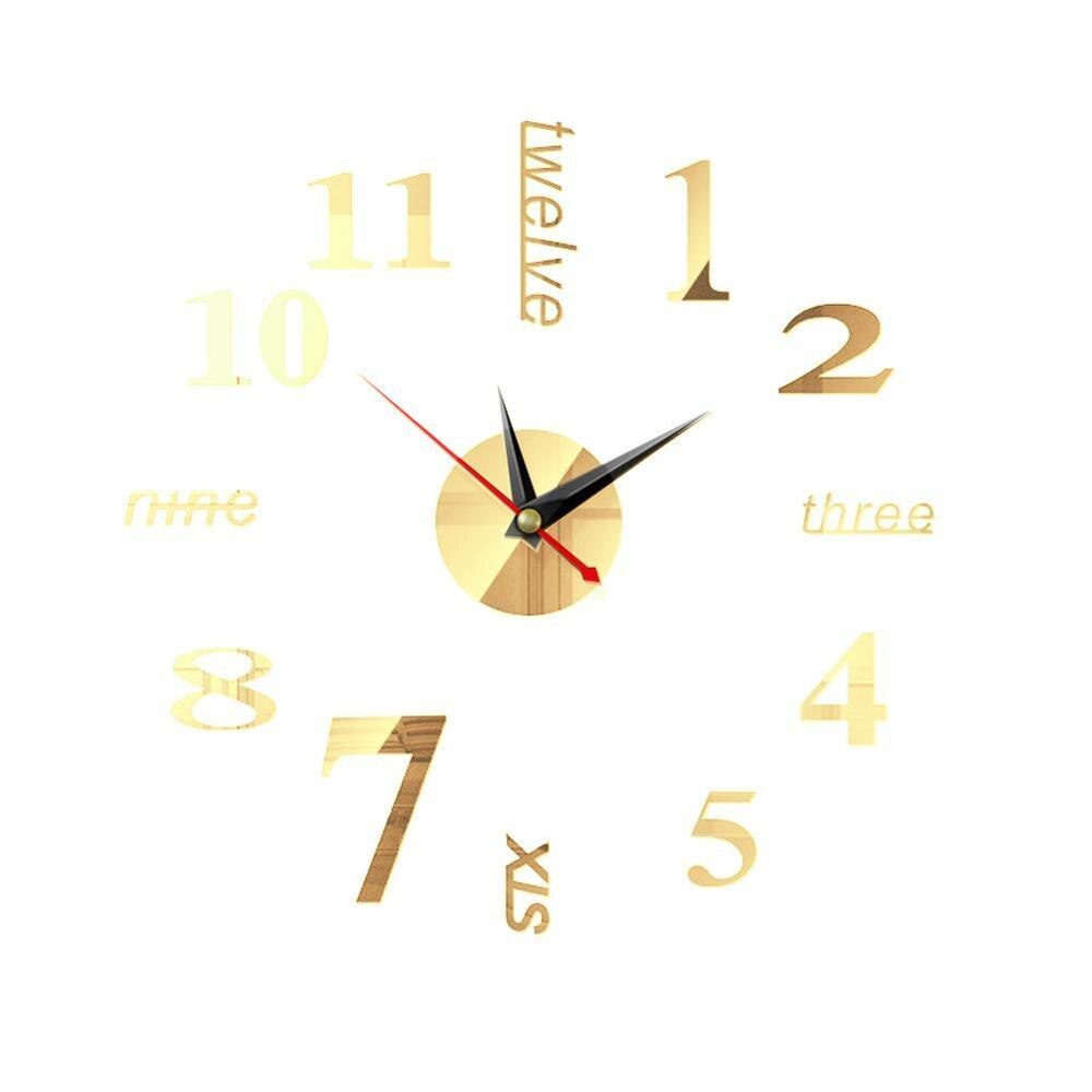 European style wall clock home diy3D stereo clock digital acrylic wall sticker wall mirror clock decoration B9N9: E