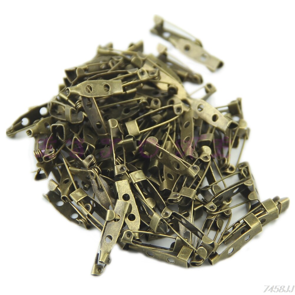 100 Stuks Veiligheid Broche Catch Bar Borgpennen Terug Base Bevindingen Diy Craft 20Mm: Bronze