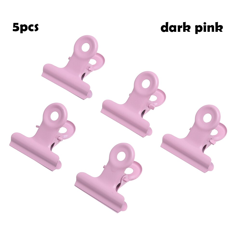 6/5Pcs Stainless Steel Binder Clip Metal Bag Clips Letter Paper Photo File Clamps Calendar Food Sealing Tools Kitchen Supplies: dark pink
