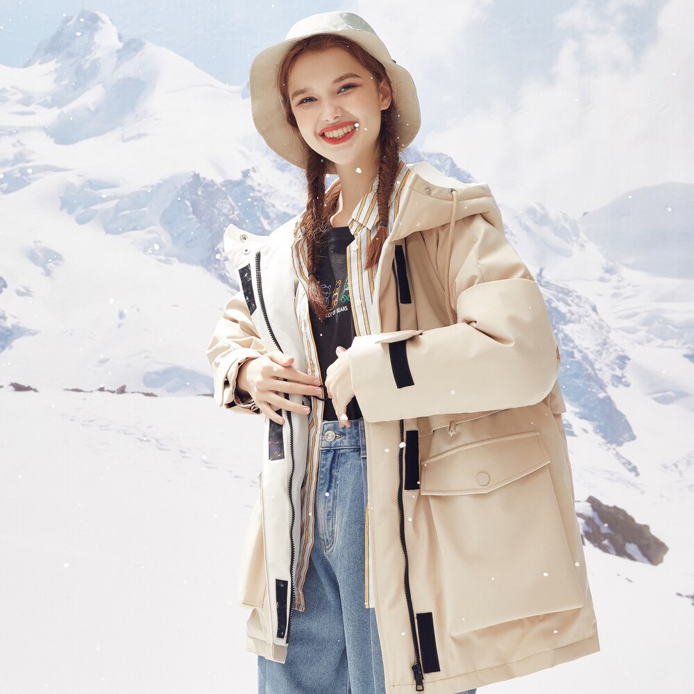 Metersbonwe hiver femmes coton rembourré manteau rembourré à capuche Parkas vêtements d'extérieur pour femmes outillage vêtements d'extérieur: Milk tea / L