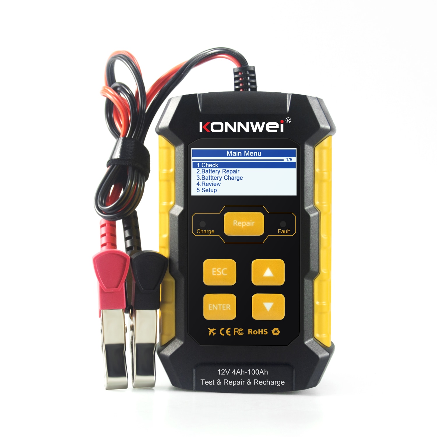 Konnwei KW510 Auto Batterij Oplader En Tester 12V Accu Onderhouder Voor Zwengelen En Opladen Systemen, alle 12V Auto &#39;S Zijn Beschikbaar