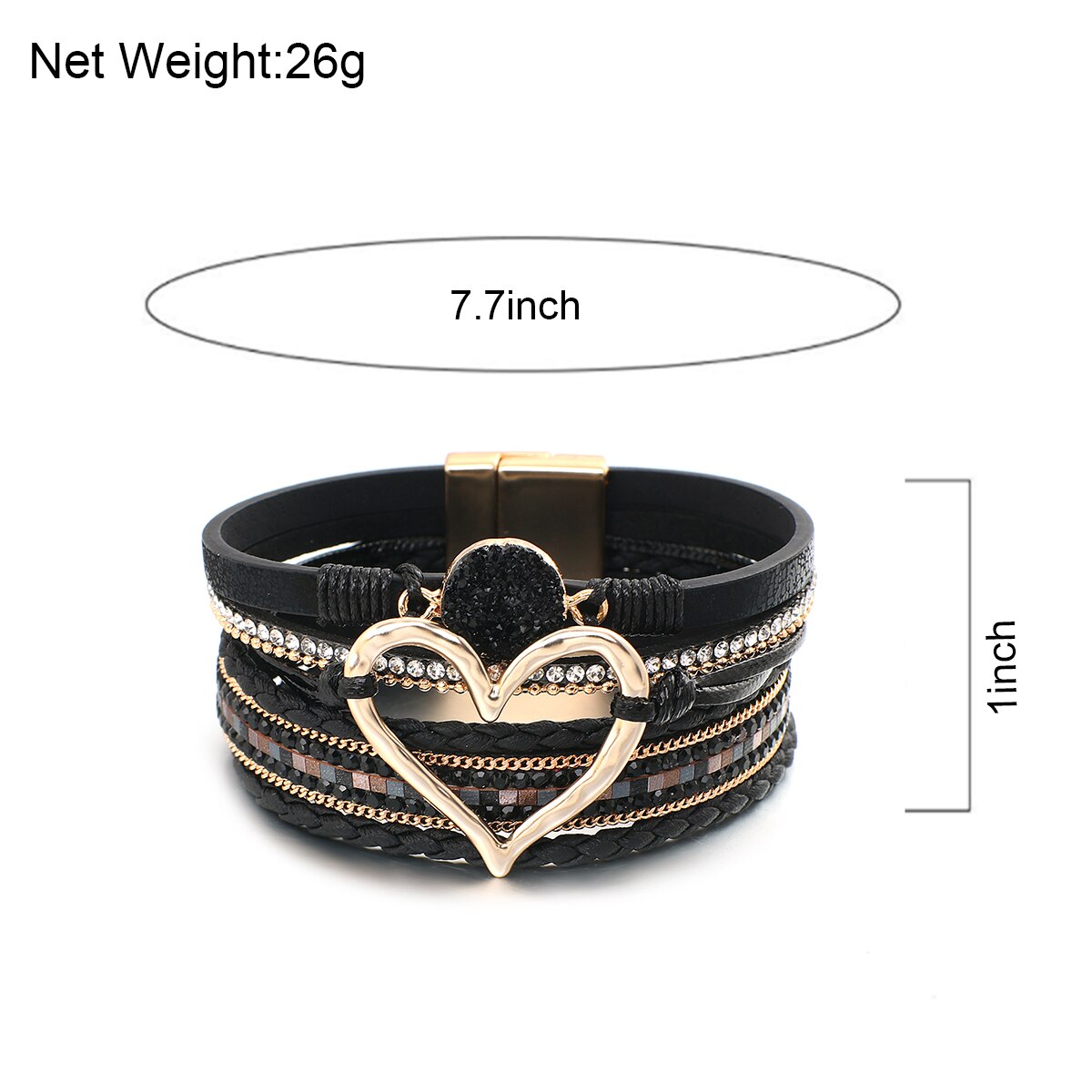ALLYES braccialetti in pelle con ciondolo a forma di cuore in metallo per donna moda bohemien con strass in resina bracciale avvolgente bracciale coppia gioielli