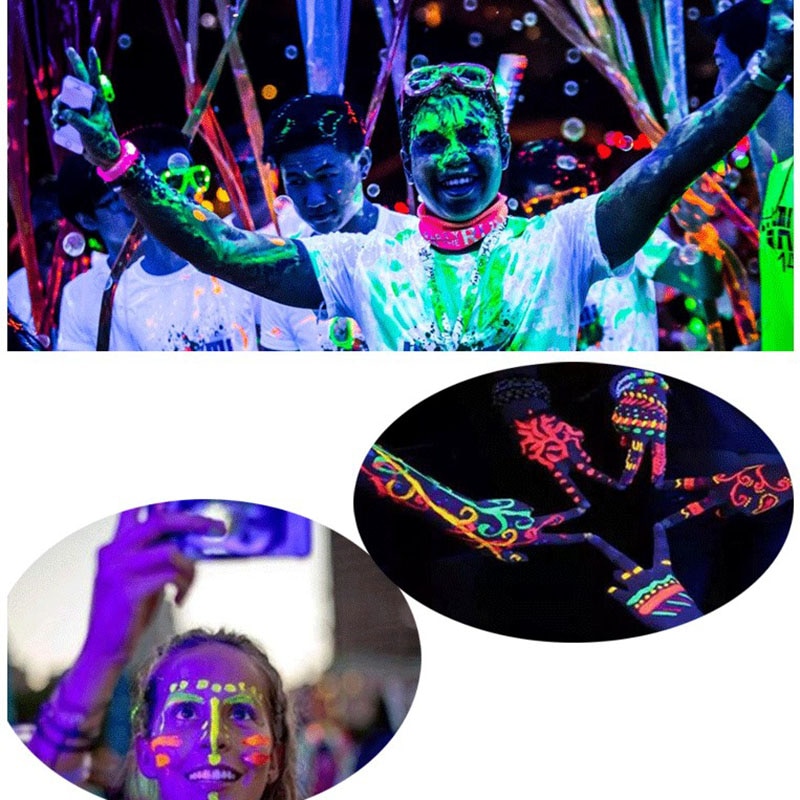 12 färg neon fluorescerande kroppsfärg uv växa i mörker ansiktsmålning självlysande färger pigment festival fest halloween sminkverktyg