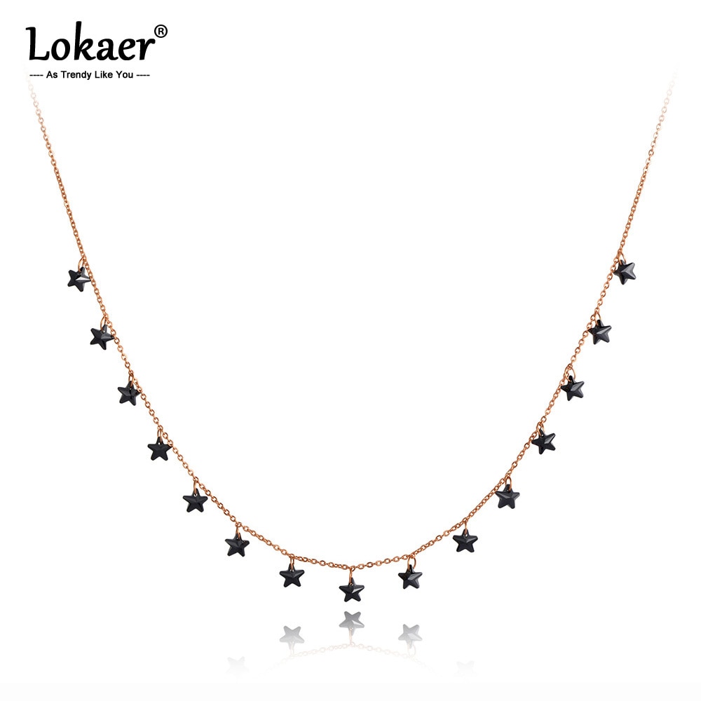 Lokaer nouvelle bohême titane acier inoxydable étoile noire CZ cristal collier ras du cou à la pendentif chaîne collier pour les femmes N20090