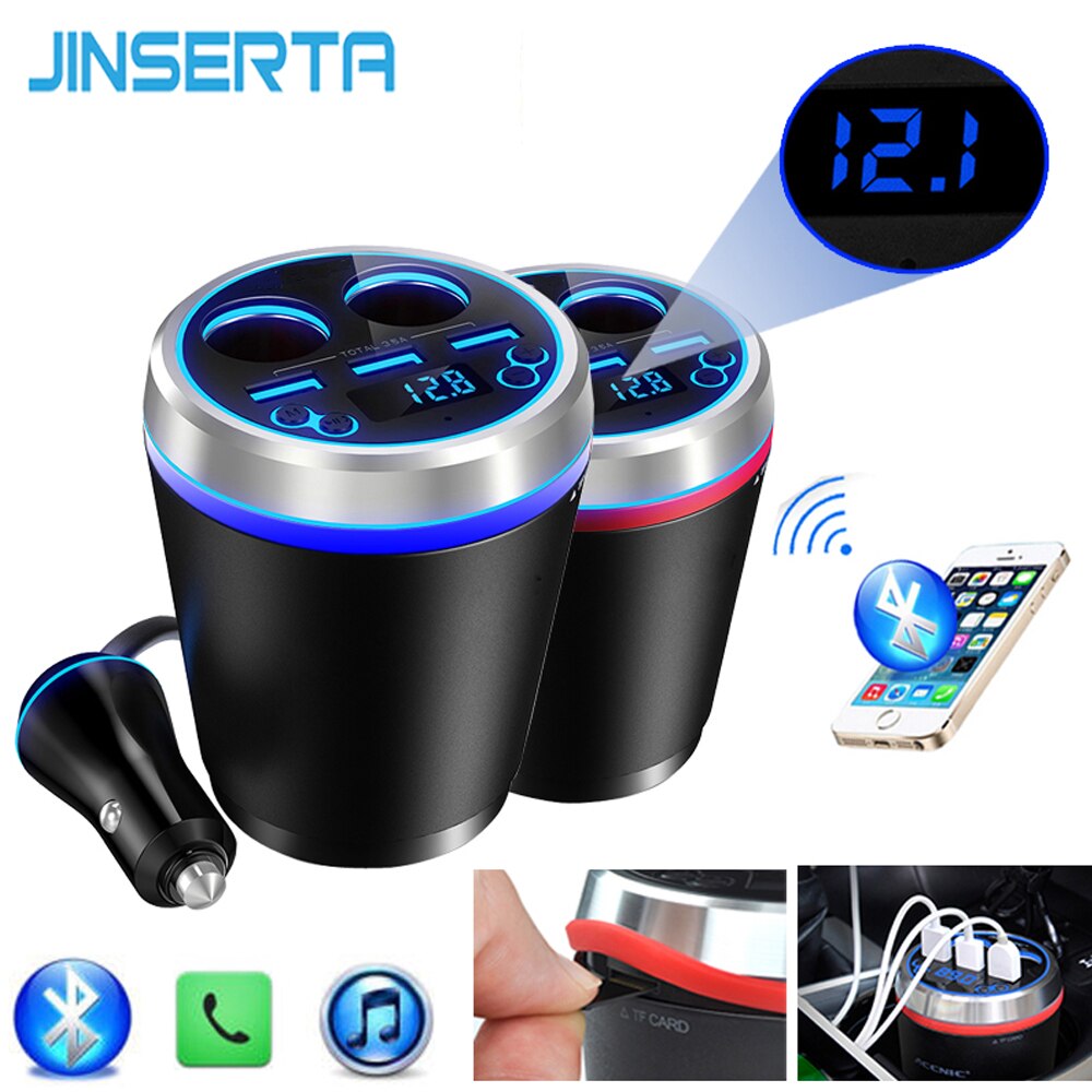 JINSERTA TF/Micro SD Muziek Mp3-speler Bluetooth Carkit Fm-zender HandsFree Sigarettenaansteker Splitter 3 Poorten USB Charger
