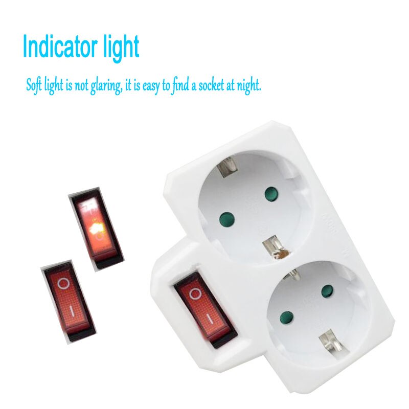 16A 250V 4.8mm European Conversion Plug Socket 1 TO 2 Ways Power Adapter Socket with Switch ON/OFF EU Standard Plug