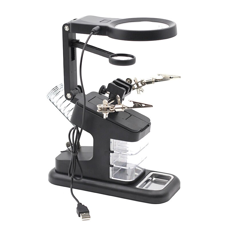 Welding magnifying glass LED Light Auxiliary Clip loupe Magnifier 3 In1 Hand Soldering Solder Iron Stand Holder Station: D