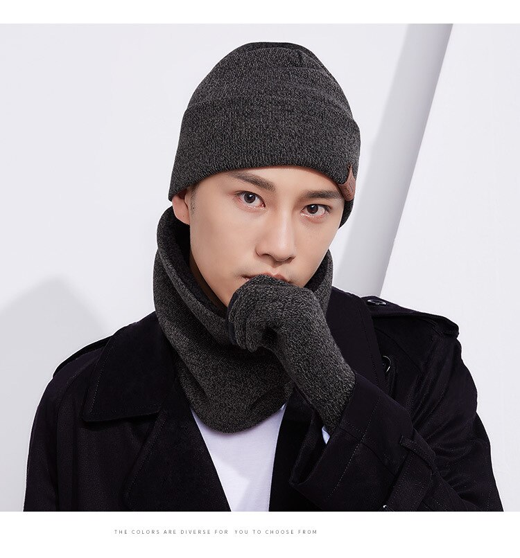 Women Scarf Hat Gloves Set Three-Piece Winter windproof Thick Warm Set Female Hats Scarves Men Women Couple Unisex