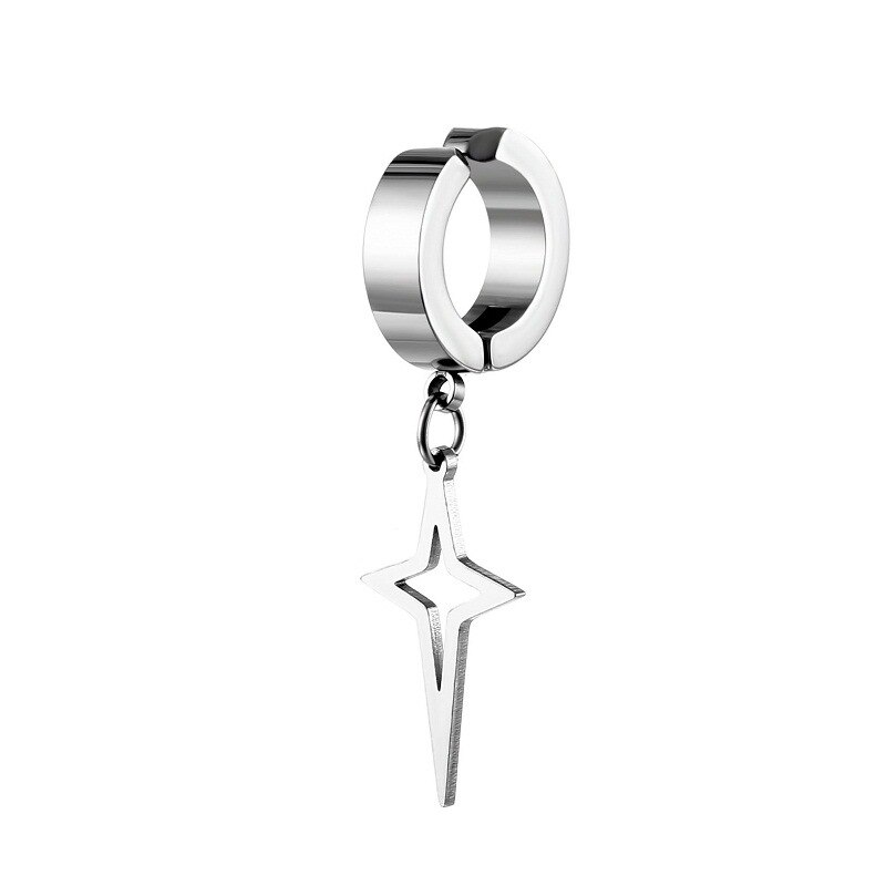 1 Uds. Pendientes Punk de acero inoxidable Unisex con Clip negro para hombre, pendientes colgantes con forma de estrella triangular geométrica, joyería gótica para mujer