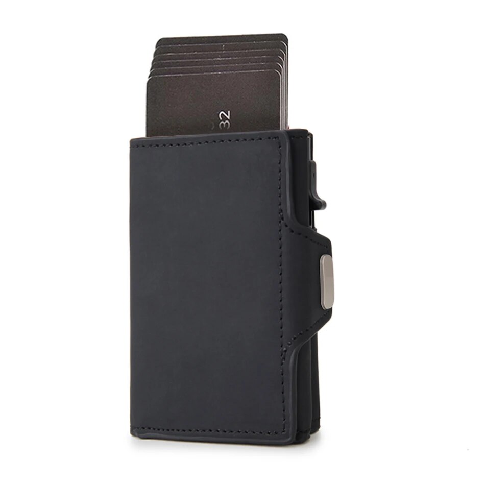 Rfid Carbon Fiber Kartenhalter Männer Brieftaschen Schlanke Dünne Münzfach ID Bank Kreditkarteninhaber Fall Aluminium Minimalistische Smart Wallet: Black