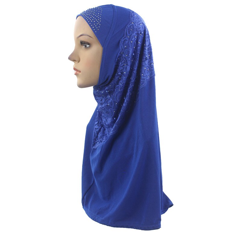 Muslimske kvinder piger hijab islam tørklæde amira håndlavet perle lille diamant blonde patchwork blød stretch: Blå