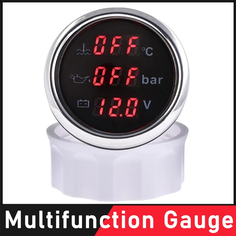 Manomètre multifonction 3 en 1, 9-32V, avec rétro-éclairage rouge, pour mesurer la température de l&#39;eau et la pression de l&#39;huile, 0-10 Bar