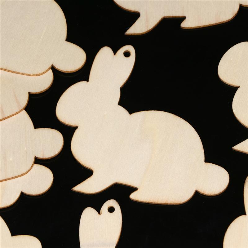 20pcs DIY Log Rabbit Wood Chips Cute Hanging Pendant Decorative Wood Slice for Festival Party Room Home