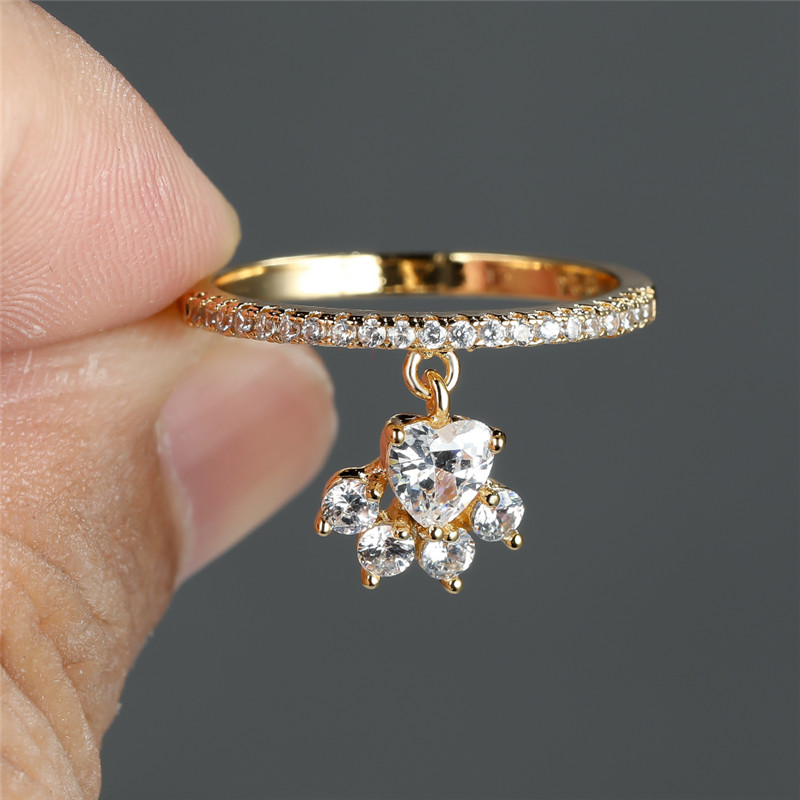 Bague patte de chien en Zircon blanc, pendentif patte de chat mignon, anneau en pierre de cœur d&#39;amour, Vintage, couleur or argent, empreintes d&#39;animaux pour femmes: 9 / Gold