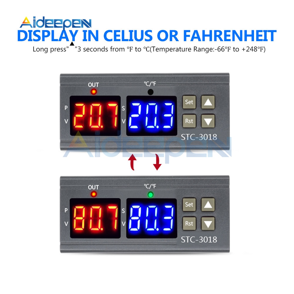 Stc -3008 stc -3018 stc -3028 dubbele digitale temperatuur-vochtigheidsregelaar thermostaat 10a met ntc-sensorsonde thermoregulator