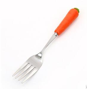 Couverts cuillère en acier inoxydable, jolis ustensiles d&#39;alimentation pour bébés, fourchette lapin carotte, nourriture pour bébés enfants, vaisselle mignonne poignée à prise: Carrot fork