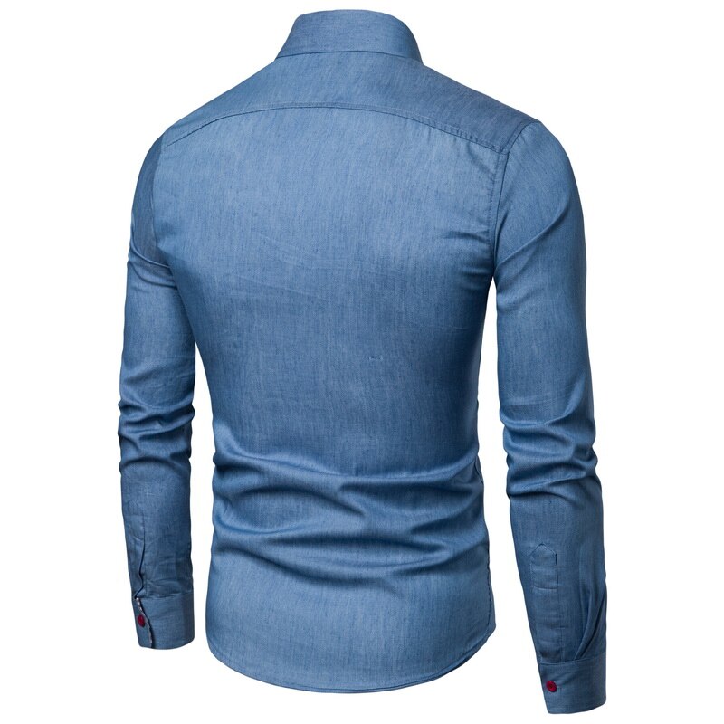 Negizber efterår herre jeans skjorte solid slim fit langærmet jeans skjorte mænd top 100%  bomuld denim jeans mænd skjorter
