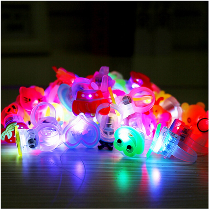 10pcs/lot Kids Cartoon LED Flashing Light Up Glowing Finger Rings Electronic Christmas Halloween Fun Toys for Children