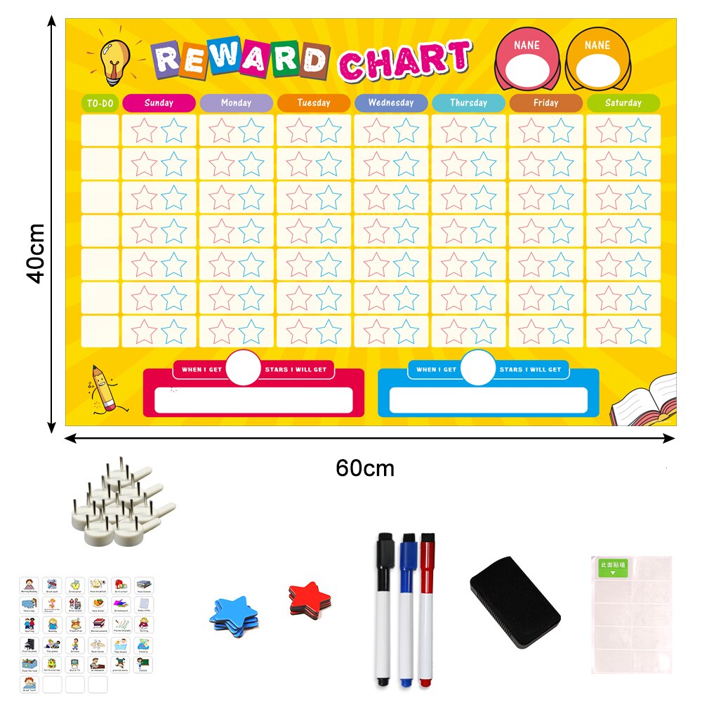 Magnetic Calendar Responsibility Chart Set with Star Chore Fridge Magnets to Track Homework Schedules Task Good Behaviors Reward