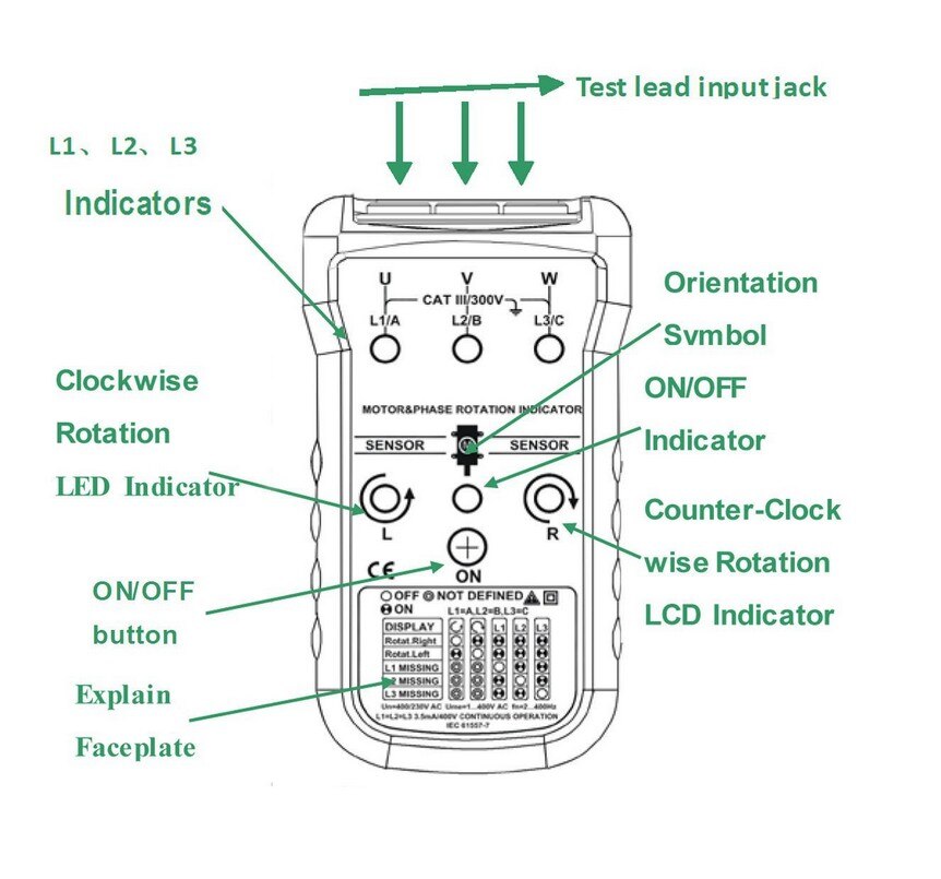 Mastech MS5900 3 Motor Meter Sequence Tester LED Field Rotation Phase Indicator