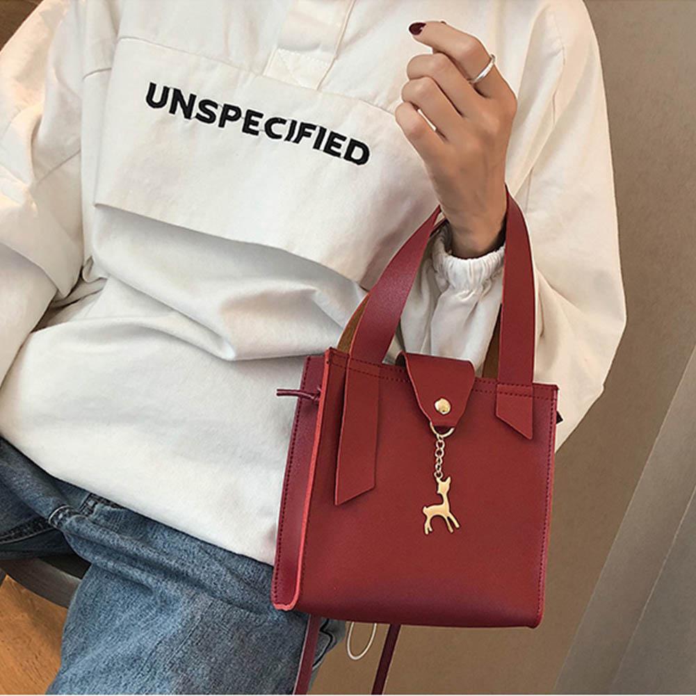 PinShang Shoulder Bag Simple Messenger Bag Deer Ornaments PU Leather Handbags Solid Color Phone Coin Bag girl Clutch