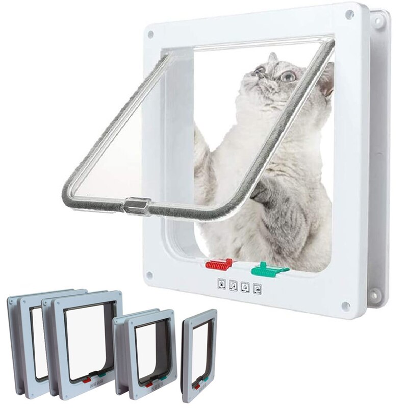 Porta de segurança com tampa para gato e cachorro, porta de plástico abs com buraco para cães, gatos e animais de estimação pequenos, fácil de usar e seguro
