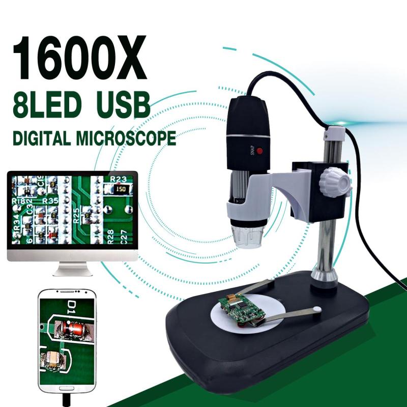 1600X USB Digital Microscope Camera Endoscope 8LED Magnifier with Metal Stand