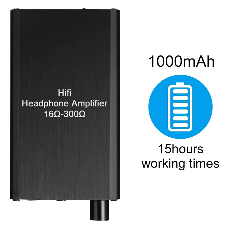 Draagbare hoofdtelefoonversterker met 3.5mm stereo-audio-uitgangen en lithiumbatterij, hoofdtelefoonversterker voor iphone, ipad en computers.