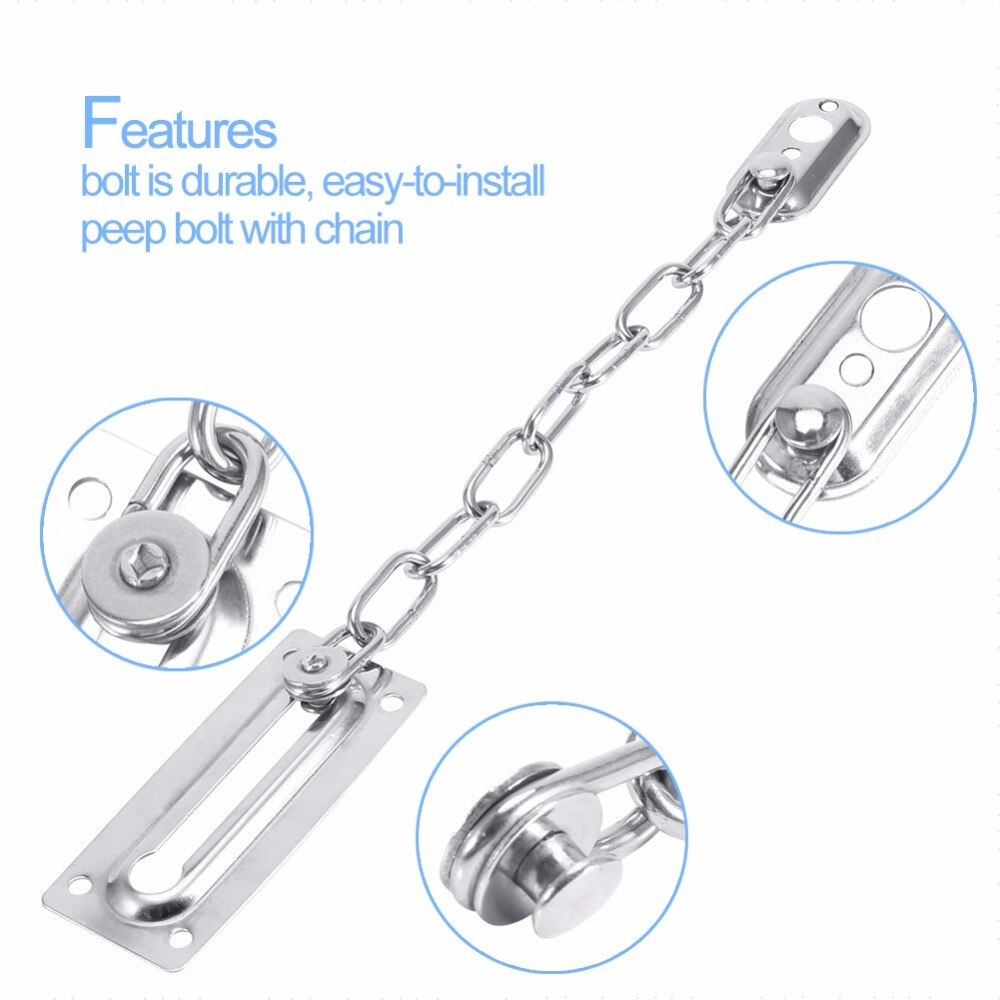 Sliding Door Lock Chrome Door Lock Chain Bolt Safety Chain Hotel Office Security Chain Gate Cabinet Latches Decorative Hardware