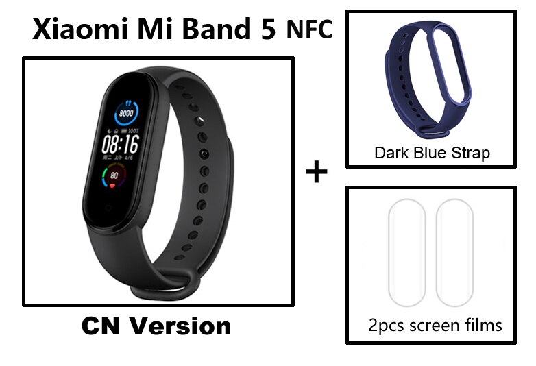 Xiaomi-pulsera inteligente Mi Band 5 Original, reloj con Pantalla AMOLED, control del ritmo cardíaco, Bluetooth, NFC: Darkblue strap film
