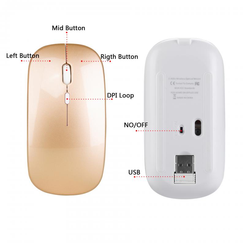 Wireless Mouse Computer Mouse Silent PC Mouse Rechargeable Ergonomic Mouse 2.4Ghz USB Optical Mice For Laptop PC