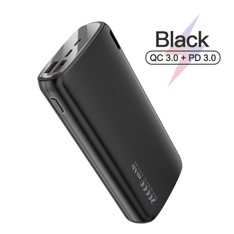 KUULAA – Chargeur externe de batterie de téléphone 20000 mAh pour Xiaomi Mi, powerbank portatif: QC PD Black