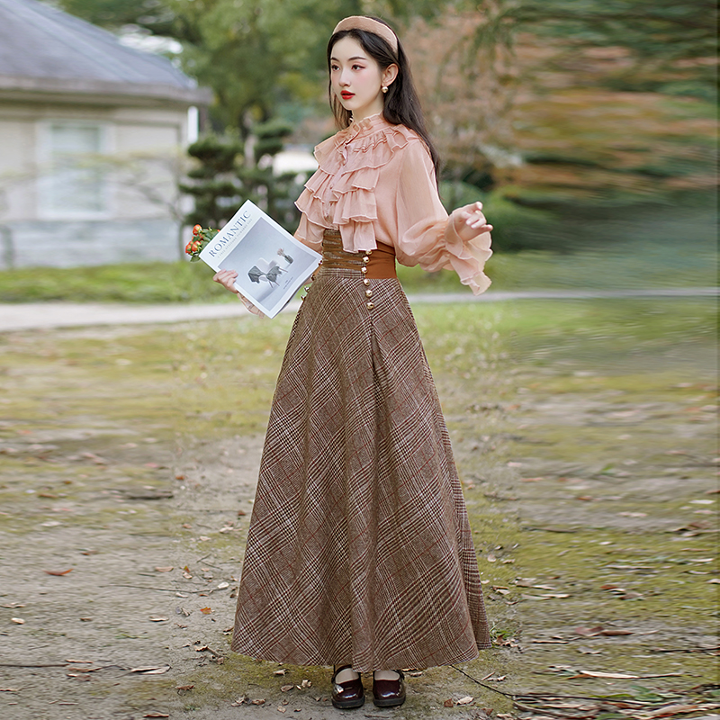 Bluse i engelsk stil med flæser til kvinder forår efterår langærmede toppe skjorter bluser dame