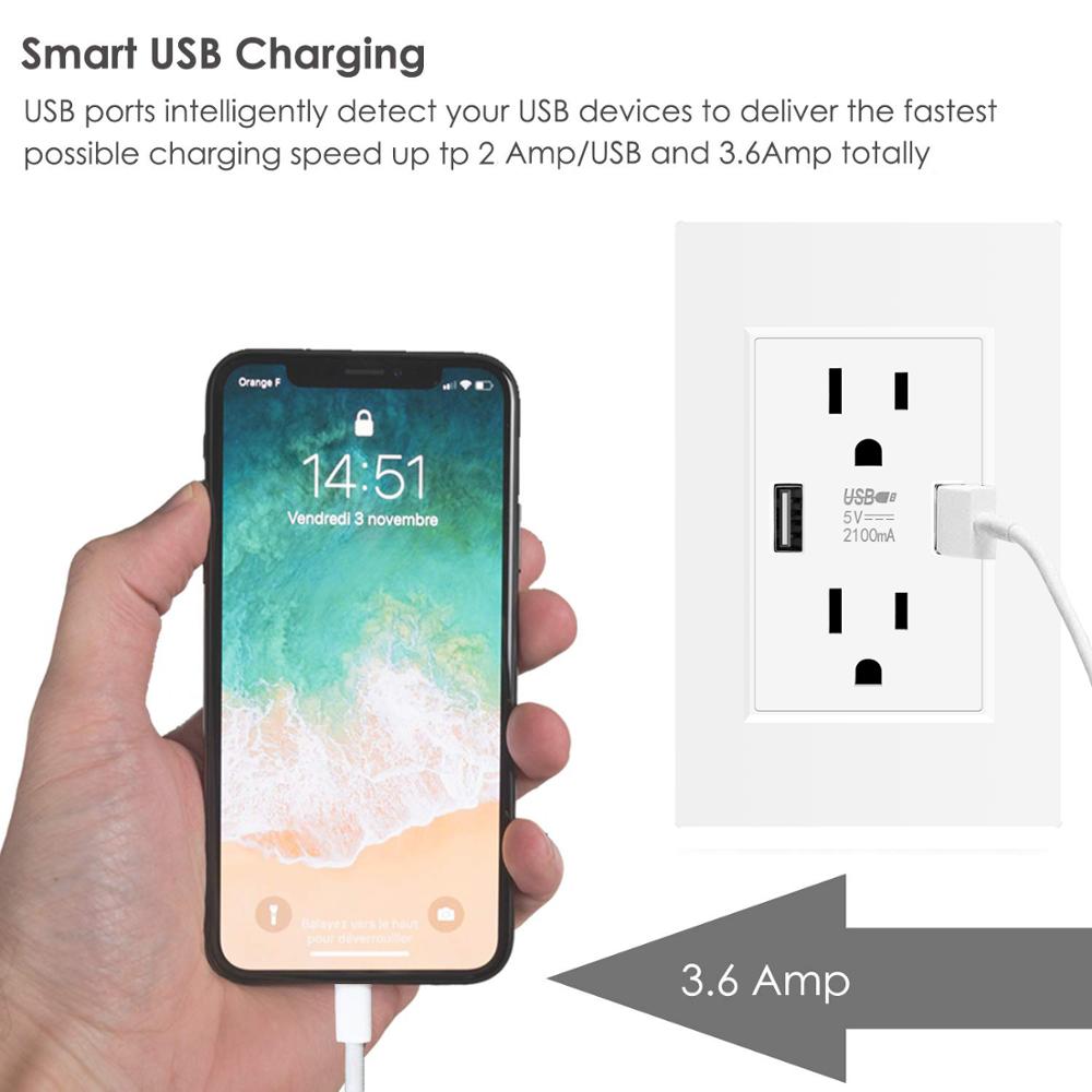 US Standard Dual USB Wall Socket,Double 2.1A Universal Plug Socket Port Power Adapter Outlets,Tamper Resistant Duplex Receptacle