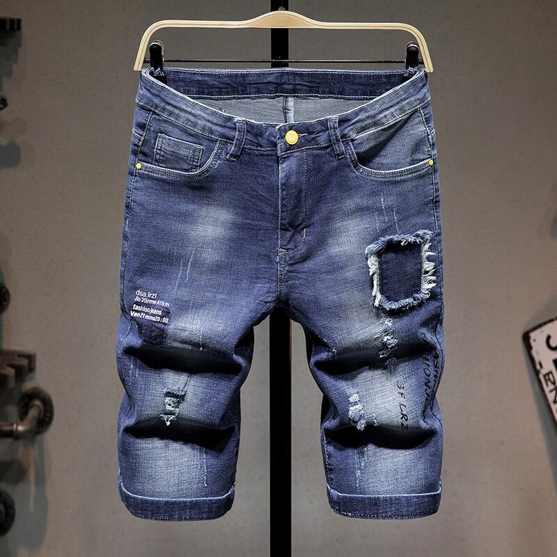 Pantalones vaqueros rasgados con estampado de letr... – Grandado