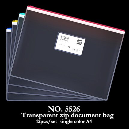 Deli 10-12pcs/set file transparent A4 plastic snap portfolio office stationery school and office supplies document bags: 5526-12pcs