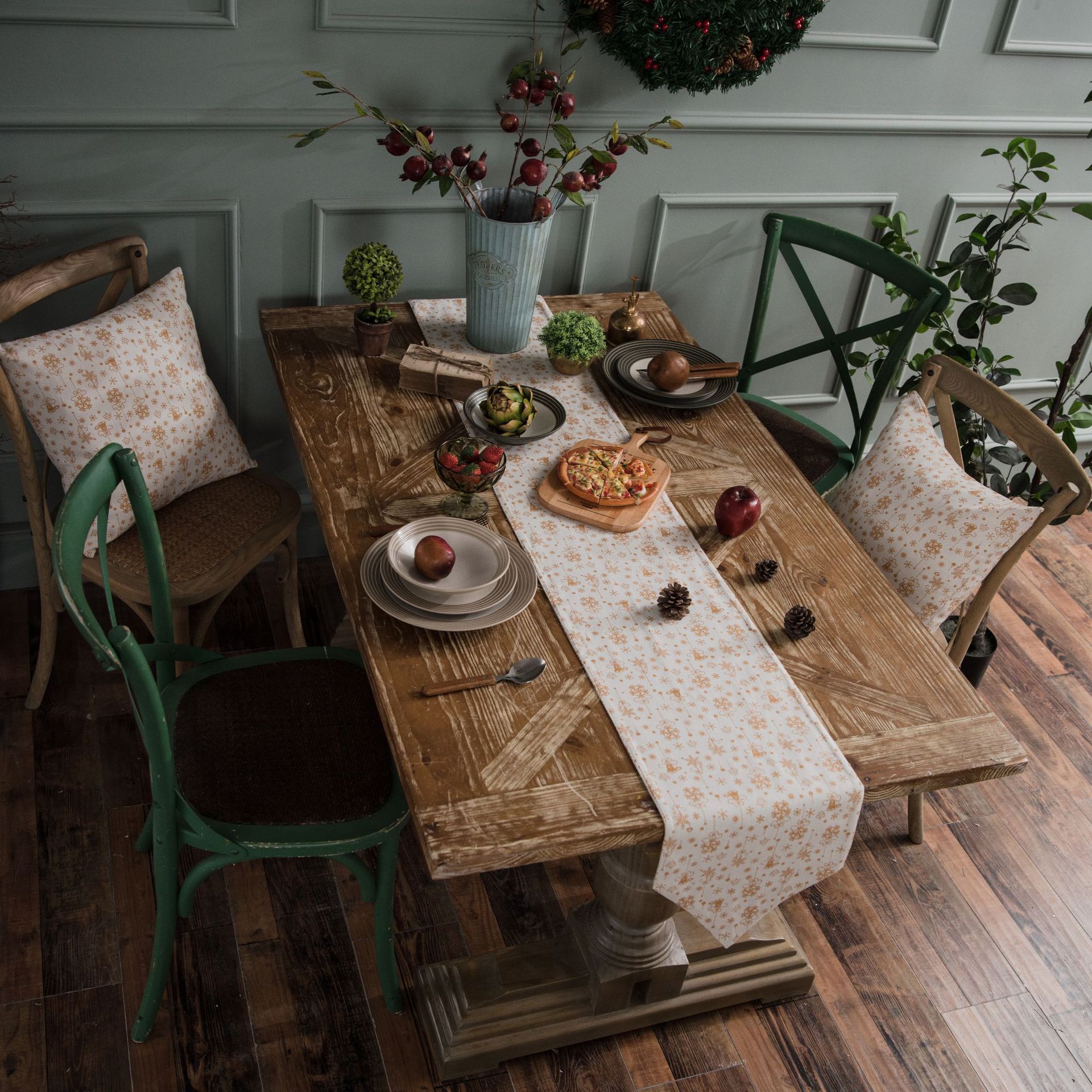 Camino de mesa, decoraciones para de Navidad, manteles individuales de oro verde, corredores de mantel, decoración rústica para el hogar, comedor, adornos de mesa: 30 x 220 cm / YELLOW