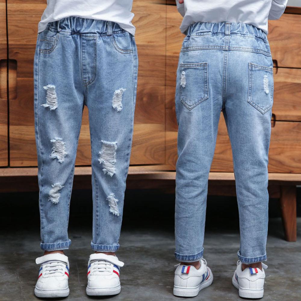 Automne printemps enfants jean pantalon enfants vêtements garçon Denim enfant en bas âge pantalon ample fille adolescents déchiré jean vêtements 6-14 ans