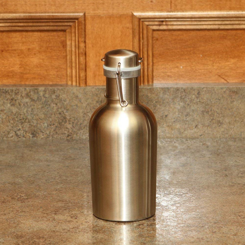 Stainless Steel Beer Growler 33 Oz 1L Flip Top Single Wall Growlers Homebrew Portable