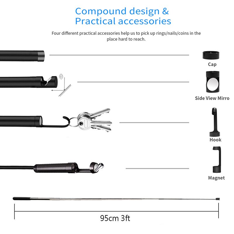 5MP Pixel WiFi Endoscope Camera 5.5mm Lens With White Light 5M 10M Hard Cable IP67 Borescope For Android Apple Device