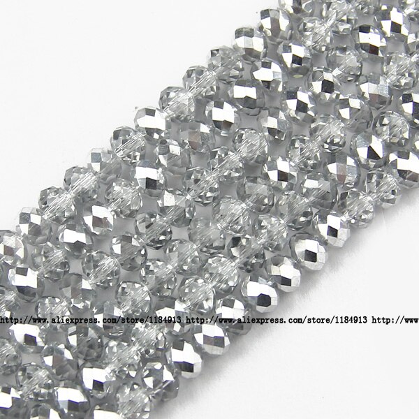 JHNBY forma redonda de lujo perlas de cristal austriaco de 6mm 50 Uds. Cuentas sueltas rondeles bola de cristal pulsera joyería DIY: Y614 Half silver