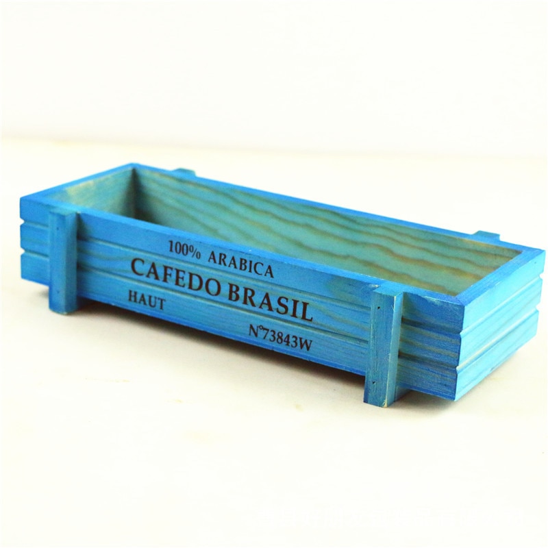 Maceta de madera para decoración de jardín, macetas, almacenamiento de artículos variados, suculentas, cajas de almacenamiento de madera, decoración del hogar: blue